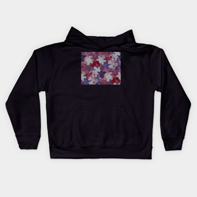 Jigsaw Puzzle Watercolor Silhouette in Purple and Red Watercolor Painting Pattern Kids Hoodie by gloobella